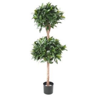Künstlicher Lorbeer-Doppelkugel-Baum, ca 140cm - UV-Beständig, grün