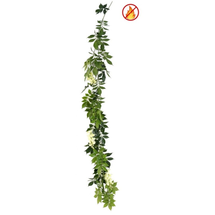 Künstliche Wisteria Girlande, ca 180cm, Schwer entflammbar B1/RF2, weiss