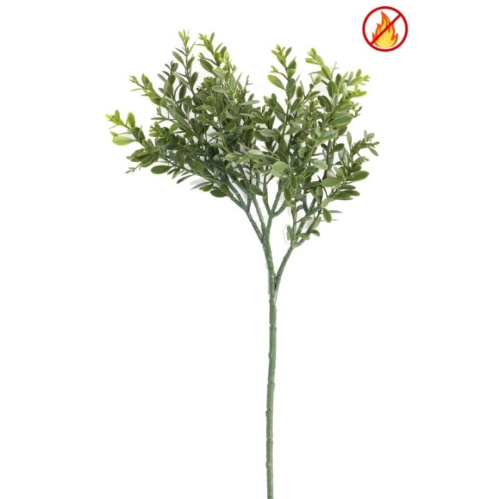 Künstlicher Buchsbaumzweig Red Day, 45cm, Schwer entflammbar B1/RF2, grün